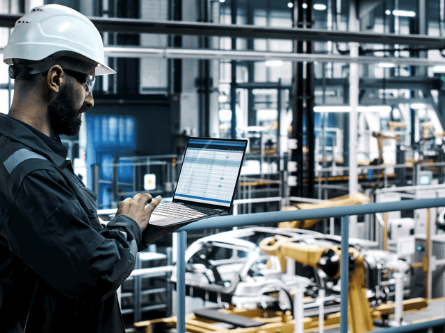 Engineer overlooking manufacturing floor